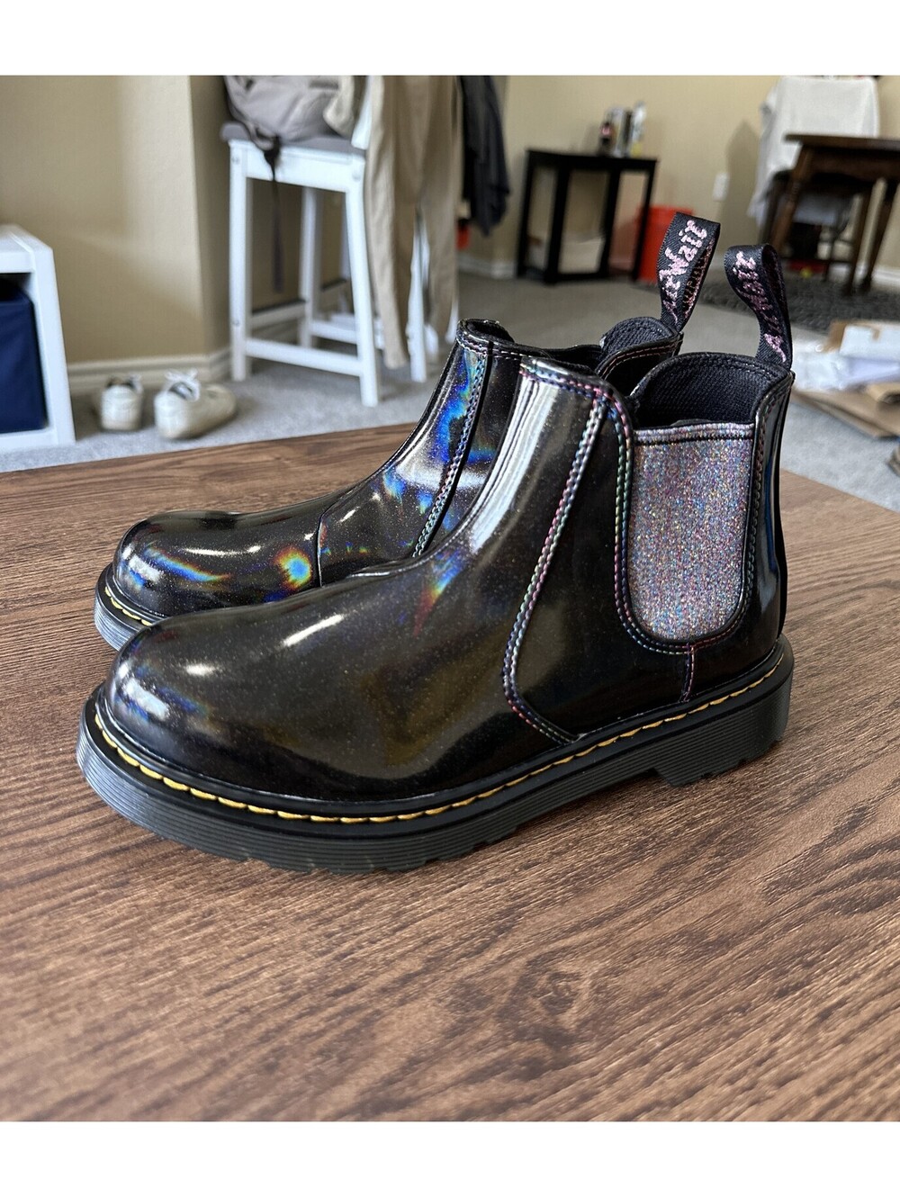 Dr Martens 2976 Y Black Glitter Leather Boots Women’s Size 6
